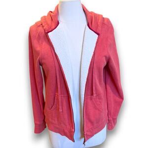 J.Crew Sherpa Lined Full Zip Hoodie Jacket Pink Cotton Cozy Fleece Size L